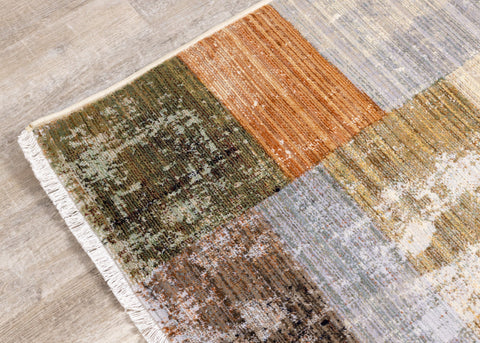 Serene Beige Orange Blue Cream Patchwork Quilt Design Rug by Kalora Interiors