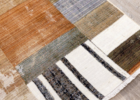 Serene Beige Orange Blue Cream Patchwork Quilt Design Rug by Kalora Interiors