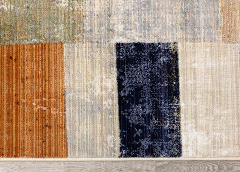 Serene Beige Orange Blue Cream Patchwork Quilt Design Rug by Kalora Interiors