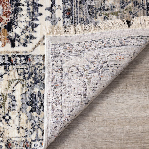 Serene Cream Blue Intricate Border Rug by Kalora Interiors