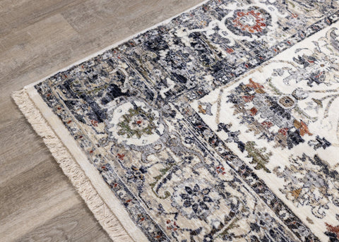 Serene Cream Blue Intricate Border Rug by Kalora Interiors