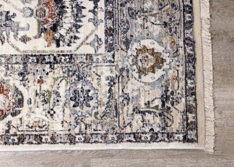 Serene Cream Blue Intricate Border Rug by Kalora Interiors