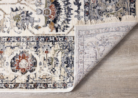 Serene Cream Blue Intricate Border Rug by Kalora Interiors