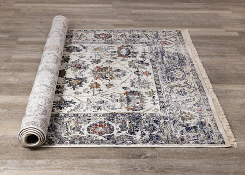 Serene Cream Blue Intricate Border Rug by Kalora Interiors
