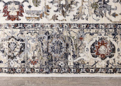 Serene Cream Blue Intricate Border Rug by Kalora Interiors
