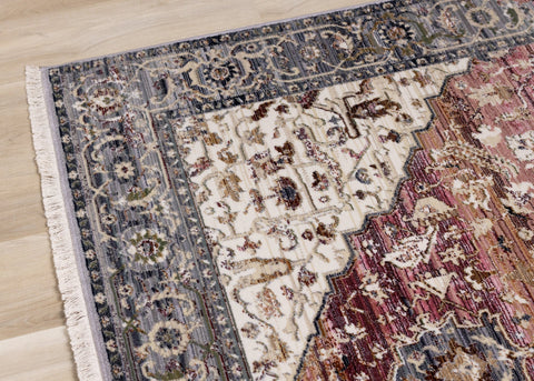 Serene Pink Cream Blue Elaborate Border Rug by Kalora Interiors