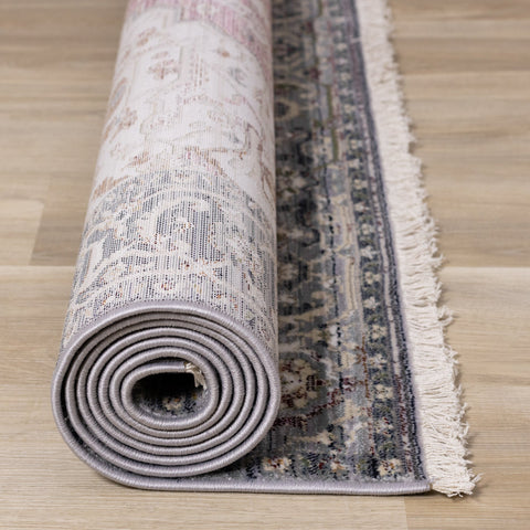 Serene Pink Cream Blue Elaborate Border Rug by Kalora Interiors