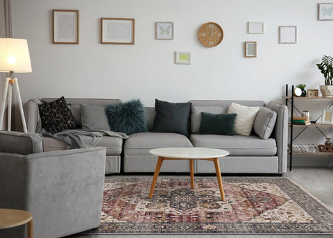 Serene Pink Cream Blue Elaborate Border Rug by Kalora Interiors