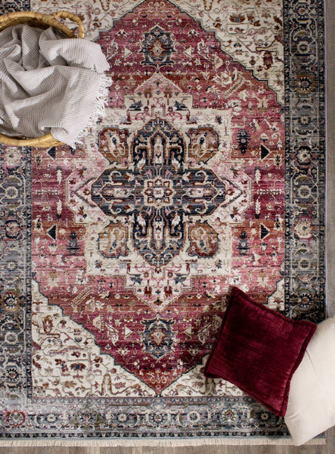 Serene Pink Cream Blue Elaborate Border Rug by Kalora Interiors