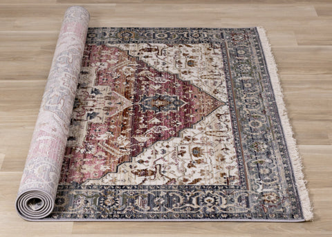 Serene Pink Cream Blue Elaborate Border Rug by Kalora Interiors
