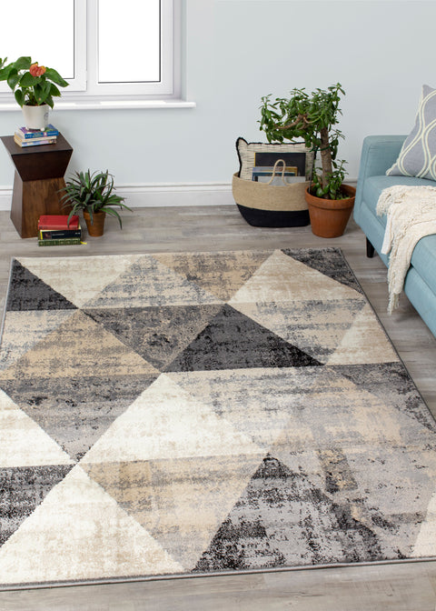 Siecle 16101_613 Cream Beige Triangles Area Rug by Novelle Home