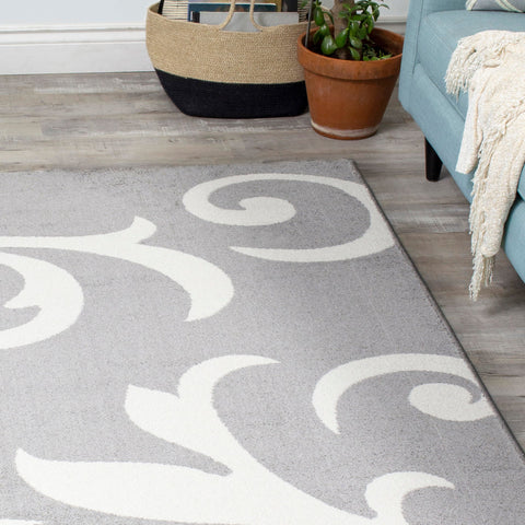 Siecle 16104_19 Grey Cream Zoom Swirl Area Rug by Novelle Home