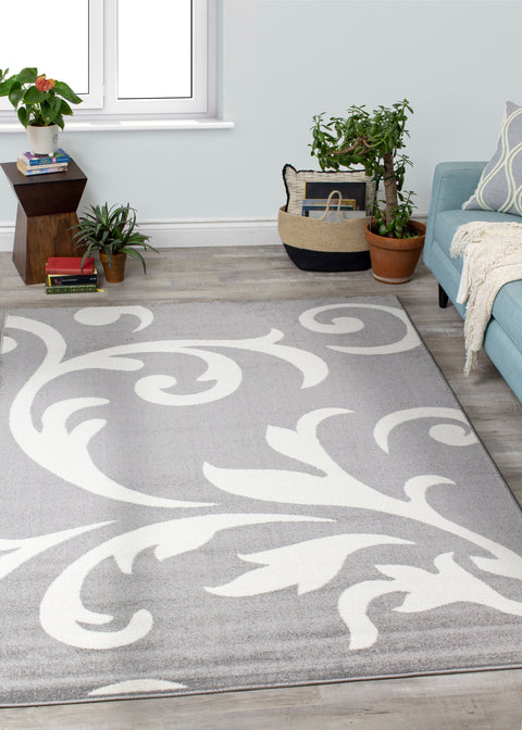 Siecle 16104_19 Grey Cream Zoom Swirl Area Rug by Novelle Home