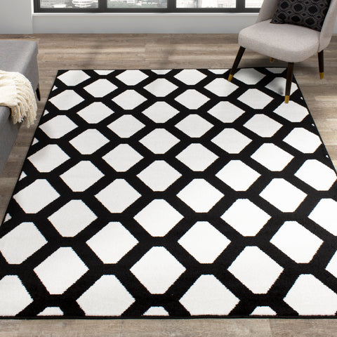 Siecle 16105_18 Cream Black Latticework Area Rug by Novelle Home