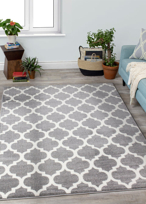 Siecle 16106_19 Grey Cream Ogee Pattern Area Rug by Novelle Home