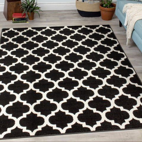 Siecle 16106_80 Black Cream Ogee Pattern Area Rug by Novelle Home