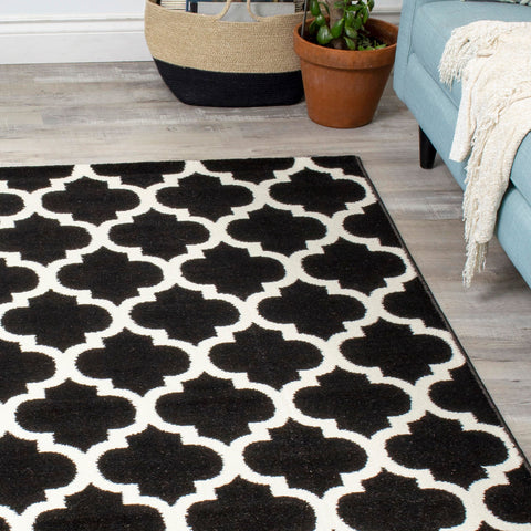 Siecle 16106_80 Black Cream Ogee Pattern Area Rug by Novelle Home