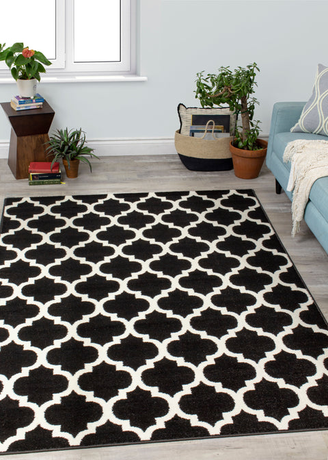 Siecle 16106_80 Black Cream Ogee Pattern Area Rug by Novelle Home