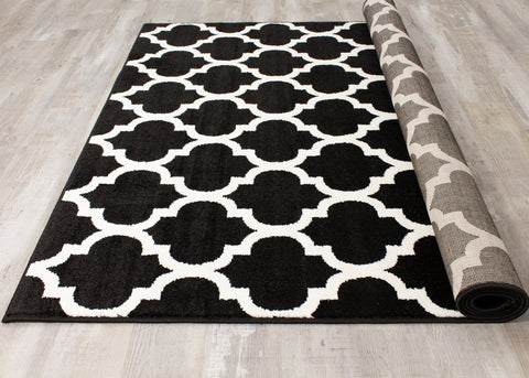 Siecle 16106_80 Black Cream Ogee Pattern Area Rug by Novelle Home