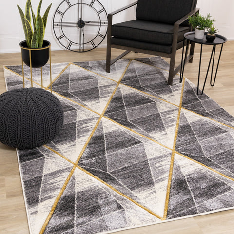 Soho Grey White Yellow Shaded Diamonds Rug by Kalora Interiors