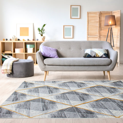 Soho 8942_37 Grey Gold Shaded Diamonds Area Rug by Kalora Interiors