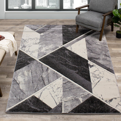 Soho Grey White Geometric Marble Rug by Kalora Interiors