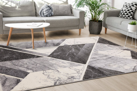 Soho Grey White Geometric Marble Rug by Kalora Interiors