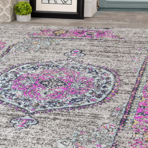 Sovereign B239_0929 Pink Border Blue Orb Oriental Style Area Rug by Novelle Home