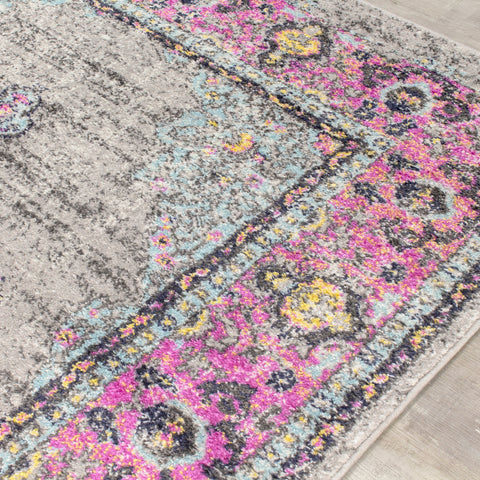 Sovereign B239_0929 Pink Border Blue Orb Oriental Style Area Rug by Novelle Home