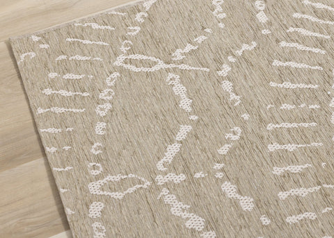 Vista Beige Cream Intricate Suns Indoor/Outdoor Rug by Kalora Interiors