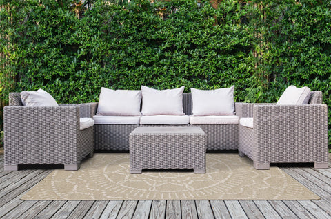 Vista Beige Cream Intricate Suns Indoor/Outdoor Rug by Kalora Interiors