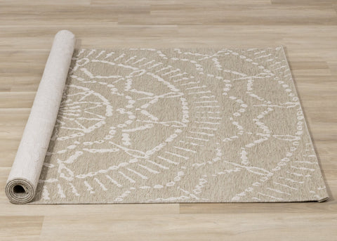 Vista Beige Cream Intricate Suns Indoor/Outdoor Rug by Kalora Interiors