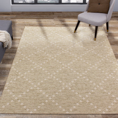 Vista Beige Cream Dot Trellis Indoor/Outdoor Rug by Kalora Interiors