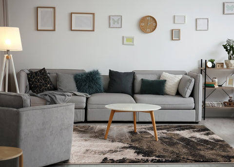 Breeze Brown Beige Black Distressed Leaf Rug by Kalora Interiors