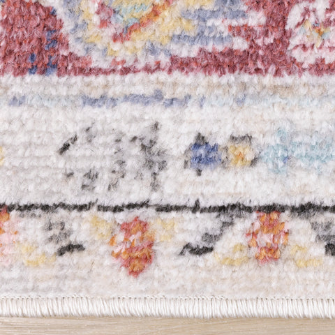 Fresco Cream Pink Yellow Blue Large Medallion Rug by Kalora Interiors