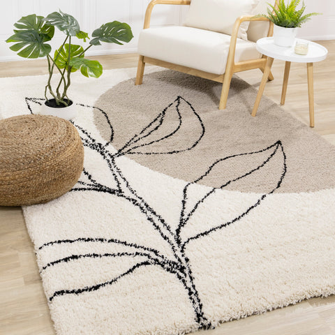 Maroq Cream Brown Grey Sprouting Vine Shag Rug by Kalora Interiors