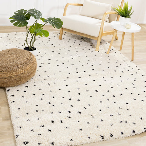 Maroq Cream Black Polka Dot Shag Rug by Kalora Interiors