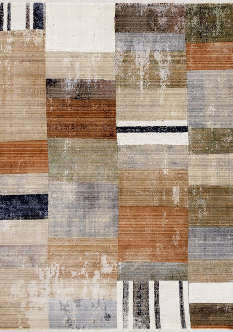 Serene Beige Orange Blue Cream Patchwork Quilt Design Rug by Kalora Interiors