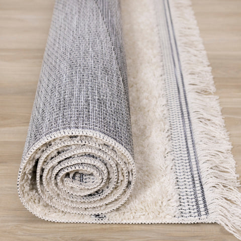 Novato Cream Grey Asymmetrical Lines Rug by Kalora Interiors