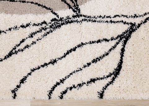 Maroq Cream Brown Grey Sprouting Vine Shag Rug by Kalora Interiors