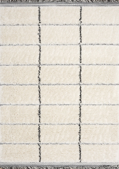 Novato Cream Black Striped Rug by Kalora Interiors