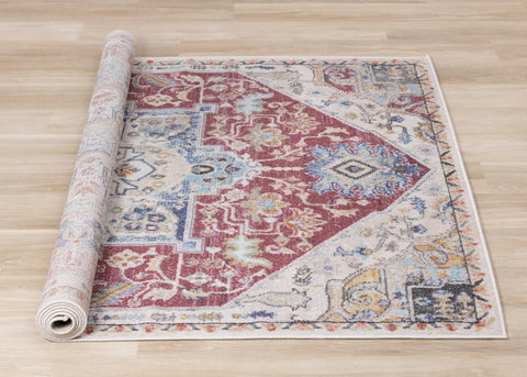 Fresco Cream Pink Yellow Blue Large Medallion Rug by Kalora Interiors
