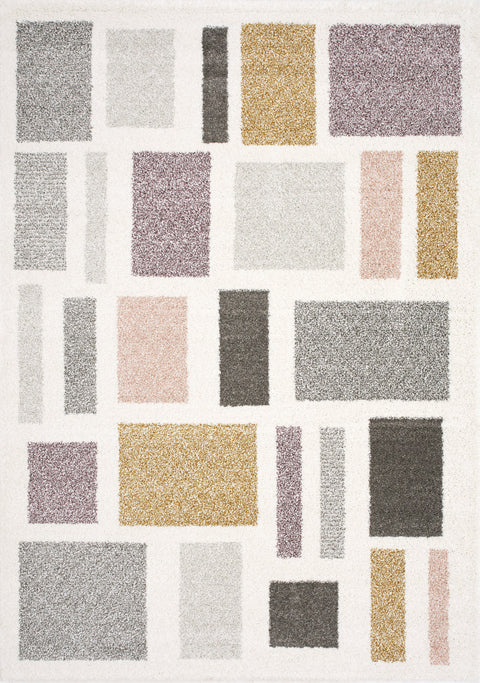 Sable Cream Purple Yellow Blocks Rug by Kalora Interiors