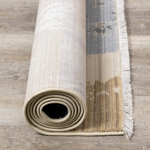 Serene Beige Orange Blue Cream Patchwork Quilt Design Rug by Kalora Interiors