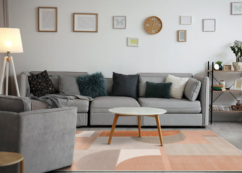 Belle Pink Grey Cream Multi-Geometric Pattern Plush Rug by Kalora Interiors