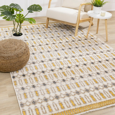 Calabar Cream Yellow Grey Bold Southwestern Rug by Kalora Interiors