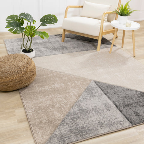 Folio Grey Beige Carved Triangular Pattern Rug by Kalora Interiors
