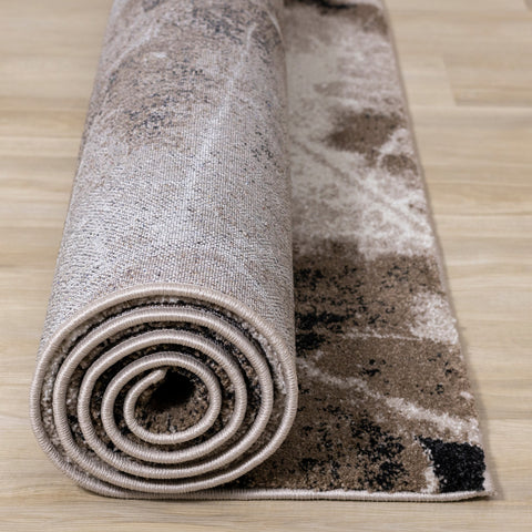 Breeze Brown Beige Black Distressed Leaf Rug by Kalora Interiors