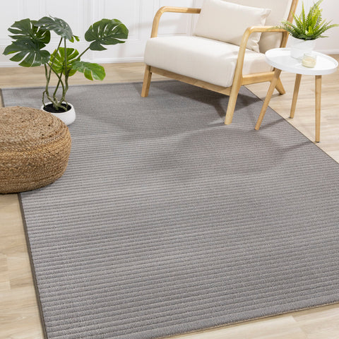 Ella Grey Carved Stripe Plush Rug by Kalora Interiors