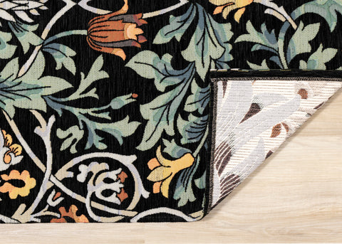 Cathedral Green Black Red Grey Yellow Symmetrical Floral Print Rug by Kalora Interiors